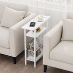Vagusicc Narrow Side Table with Charging Station, Skinny Side End Table for Couch, 3-Tier Small End Tables for Small Spaces, 25.2" Tall Slim Nightstand Bedside Table for Living Room, Bedroom, White - color: White, style: With Plug