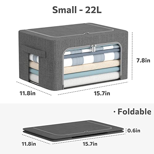 CYhom 3Pack Foldable Storage Bins - Frame Storage Box Linen Fabric Stackable Clothes Container Organizer with Clear Window & Carry Handles Large Capacity (Small-22L, Dark Gray) - color: Dark Gray, size: Small-22L