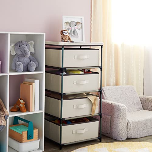 Juvale 4-Tier Dresser for Bedroom - 16.5 in L x 13 in W x 33 in H, Beige, Metal & Fabric - Freestanding Closet Organizer with Fabric Storage Drawers - Narrow Dresser & Cabinet with Drawers - color: Beige