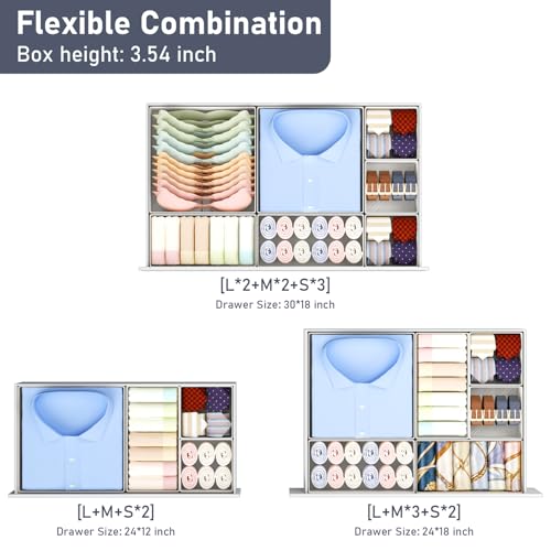 DIMJ Drawer Organizer Clothes 26 Pack - Foldable Baby Organizers and Storage & Closet Organizers for Bedroom, Closet - Nursery Organization Dresser Dividers for underwear, Sock,Bra, Belt, Tie,White - color: White, size: 26 Pack