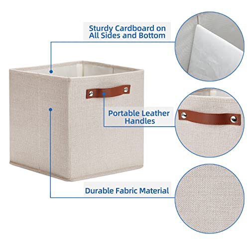 Temary 11x11 Storage Cubes Fabric Storage Cubes Storage Bins with Dual Leather Handles Canvas Storage Boxes for Organizing Home, Shelf, Closet (Beige, 11 x 11 x 11) - color: Beige, size: 11×11×11