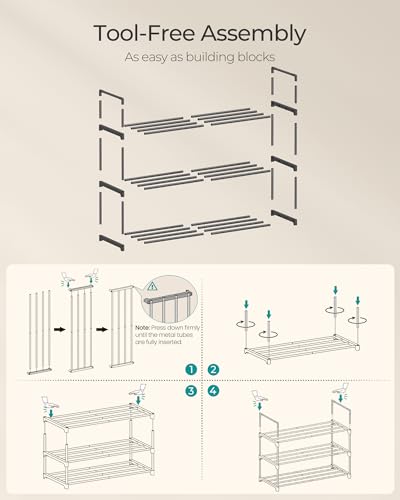 SONGMICS Shoe Rack, 3-Tier Shoe Organizer, Metal Storage Shelf, Upright or Upside Down, for 8-12 Pairs, Stackable, for Entryway, 11.8 x 26.8 x 21.7 Inches, Black ULSA203B01 - color: Black, size: 3 Tiers (26.8"W)