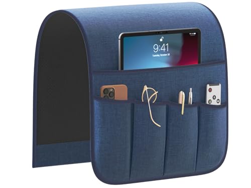 Sofa Armrest Organizer Non-Slip Remote Control Holders for Recliner Couch Chair Armchair Caddy with 5 Pockets for Table,Cell Phone,Ipad,Magazines,Books (Navyblue, 13 x 35 Inch) - color: Navyblue, size: 13 x 35 Inch