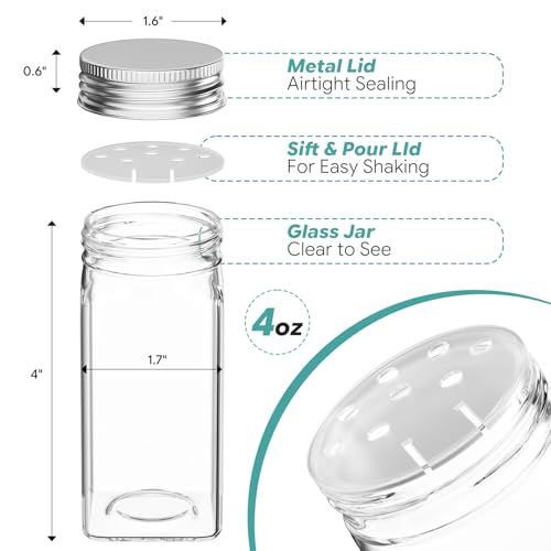 Simple Trending Spice Rack Organizer with 32 Empty Spice Jars, 64 Spice Labels, Chalk Marker and Funnel Set for Cabinet, Countertop, Kitchen, Pantry or Wall Mount, Black