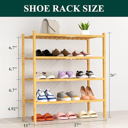 Smiry Shoe Rack, 4 Tier Thick Bamboo Shoe Organizer, Stackable Free Standing Wooden Shoe Storage Shelf for Closet, Entryway, Front Door Entrance, Natural - color: Natural, size: 26.80" Wide - 4 Tier - Thicker
