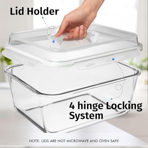 6500 ML / 220 oz / 28 Cup LARGE Glass Food Storage Container with Airtight Locking Lid. Ideal Storing food, Vegetables, Fruits. Baking Casserole, Lasagna, Roasting Turkey, Chicken BPA Free Oven Safe - size: 6500 ml