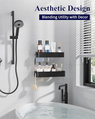 Kitsure Shower Caddy - 2 Pack Adhesive Shower Organizer, Rustproof Metal Shelves, No-Drill Bathroom Organizers and Storage, Black, Large - color: Black, size: Large