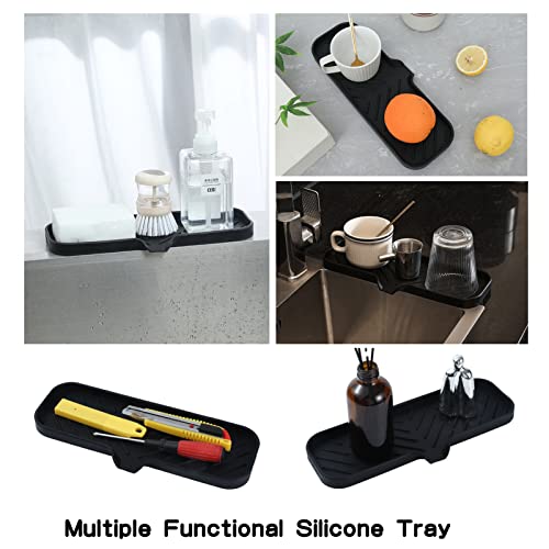 MicoYang Silicone Bathroom Soap Dishes with Drain Spout-Bathroom and Kitchen Sink Organizer,Sponge Holder,Dish Soap Tray,Perfect for Dispenser,Scrubber,Bottle,Cup on Sink or Counter-Black 12"×4" - color: Black, size: L(12"×4")
