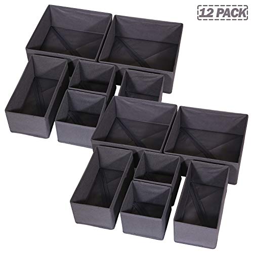 DIOMMELL 12 Pack Foldable Cloth Storage Box Closet Dresser Drawer Organizer Fabric Baskets Bins Containers Divider for Baby Clothes Underwear Bras Socks Lingerie Clothing,Dark Grey 444 - color: Dark Grey