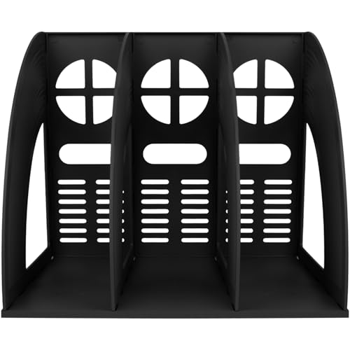 SAYEEC Magazine Holder Sturdy Binder Holder Desk File Sorter Plastic File Folder Organizer Stand Book Shelf Dividers Vertical Storage Rack Desktop Bookshelf Display Box for Office School Home (Black) - color: Black-1 Section