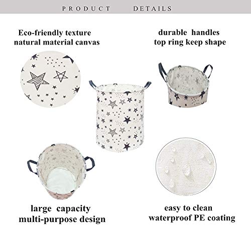 KUNRO Kids Laundry Hamper Clothes Gift Basket Storage Laundry Baskets Organizer Bin with Handles for Nursery Room (Black Star) - color: Star