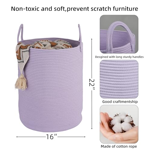 XUANGUO Cotton Rope Laundry Basket Hamper for Clothes Woven Storage Basket for Living Room Bedroom Boho Tall Rope Baskets for Blanket Toys Pillow Towels Baby Nursery Hamper Bin Large purple - color: light purple, size: Large