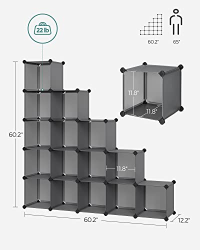 SONGMICS Cube Storage Organizer, Set of 16 Plastic Cubes, Book Shelf, Closet Organizers and Storage, Room Organization, Bedroom Living Room, 12.2 x 48.4 x 48.4 Inches, Gray ULPC442G01 - color: Grey, size: 16 Cubes, style: without doors