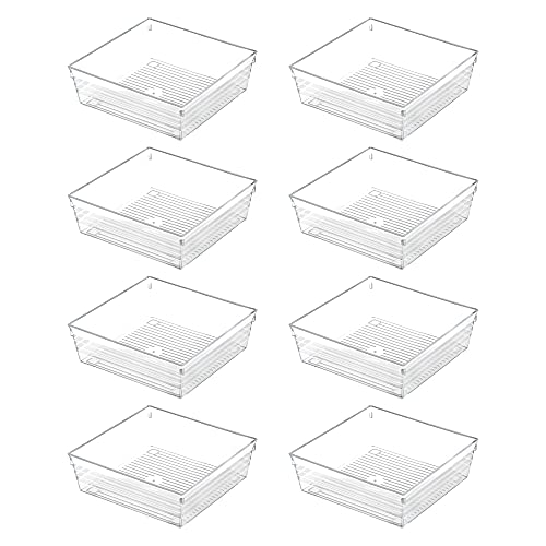 Backerysupply Clear Plastic Drawer Organizer Tray for Vanity Cabinet (6"×6"×2"，Set of 8),Storage Tray for Makeup, Kitchen Utensils, Jewelries, and Gadgets… - size: 6 in x 6 in x 2 in