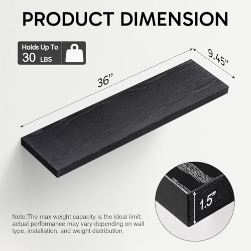 BAYKA Floating Shelves for Wall, 36 inches Long Wall Mounted Rustic Wood Shelves for Bathroom, Bedroom, Living Room, Kitchen, Office, Hanging Shelf for Books/Storage/Decor(Black,Set of 2) - color: A. Black - Universal Classic Style, size: 36inches