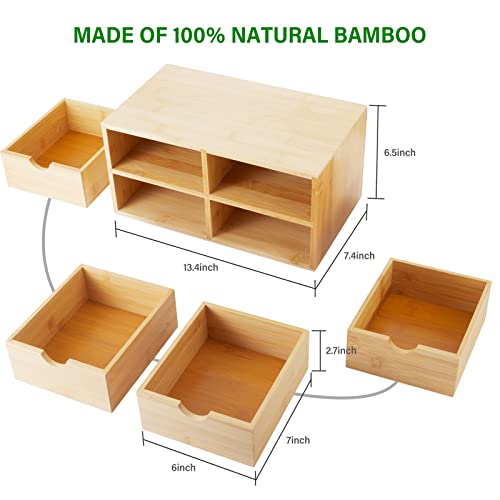 Charmewooden Bamboo Desk Organizer With Drawers Countertop Drawers Counter Storage Box Corner Desk Organizer for Home Office No Assembly Required (4 Drawers) - style: 4 Drawers