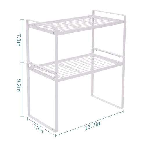 MiaLi Cabinet Organizer Shelf, Set of 2 Metal Counter Shelves Spice Rack, Stackable Kitchen Bathroom Organizers and Storage, White - color: White, size: 7.7"D x 13.7"W x 7.1"H + 7.7"D x 13.7"W x 9.2"H