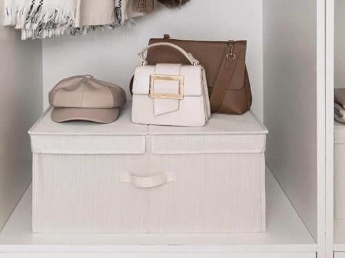 StorageWorks Extra Large Storage Bins with Lids, 55L Decorative Storage Bins with Double-Open Lid and Divider Board, Fabric Bins with Handles, Mixing of Beige, White & Ivory, 2-Pack - color: Mixing of Beige, White & Ivory, size: Jumbo