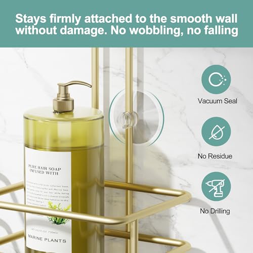 SRIWATANA Shower Caddy Hanging, Bathroom Organizer, No Drilling Shelves Over Shower Head, Bath Rack Holder with Hooks for Razors and Sponge - Gold - color: Gold