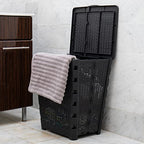 Mind Reader 61L Foldable Laundry Hamper, Clothes Basket, Lid, Wicker Design, Plastic, 18"L x 14.5"W x 21.25"H, Black - color: Black