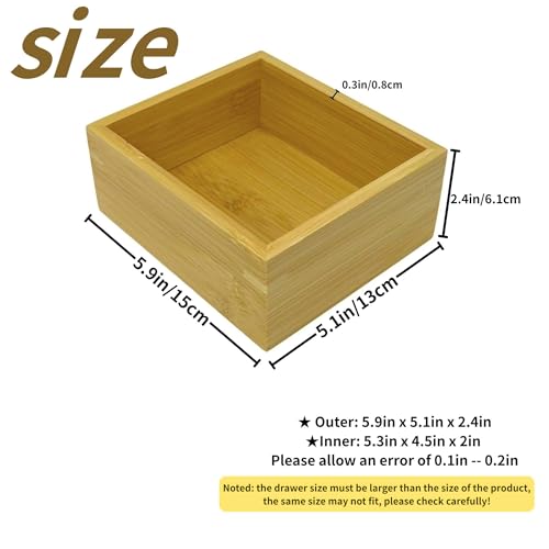 Bamboo Drawer Organizer 5.9x5.1x2.4 Inch | Rectangle Drawer Divider & Junk Drawer Tray for Makeup, Jewelry, Utensils & Office - size: 5.9"D x 5.1"W x 2.4"H