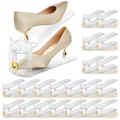 20 Pack Shoe Slots Organizer,Adjustable Shoe Stackers for a Pair of Shoes Double Deck Shoe Rack Holder for Closet - color: Clear, size: 20 PACK