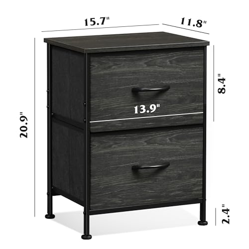 WLIVE Night Stand, Small Dresser with 2 Drawers & Wooden Top, Nightstand with Fabric Bins, Bedside Table End Table for Bedroom, Closet, Entryway, College Dorm, Charcoal Black - color: Charcoal Black, size: 11.8"D x 15.7"W x 20.9"H