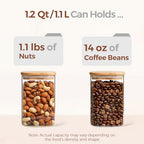 ComSaf 1.2 QT Glass Storage Containers with Lids, Glass Jars with Lids, Clear Food Jar, Square Canister Set of 6, Pantry Organizers and Storage for Cookie Flour Oat Pasta Tea Coffee Bean (Pack of 2) - size: 1.2Qt*6 (Pack of 2)