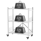 Folding Storage Shelves, 3-Tier Metal Foldable Shelf Shelving Rack Organizer On Rolling Wheels in Kitchen Warehouse Patio Pantry Basement Collapsible Shelves No Assembly (White, 3-Layer) - color: White/3-tier