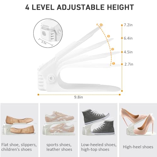 Shoe Organizer 36 Pack - Shoe Stackers, Space Savers 50%, 4 Levels Adjustable Rack, White