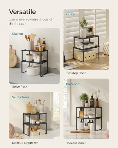 SONGMICS Cabinet Organizer Shelf, Set of 2 Kitchen Counter Shelves, Kitchen Storage, Spice Rack, Stackable, Expandable, Metal and Engineered Wood, Ink Black and Charcoal Black UKCS02B01 - color: Ink Black + Charcoal Black, size: 11.7"W