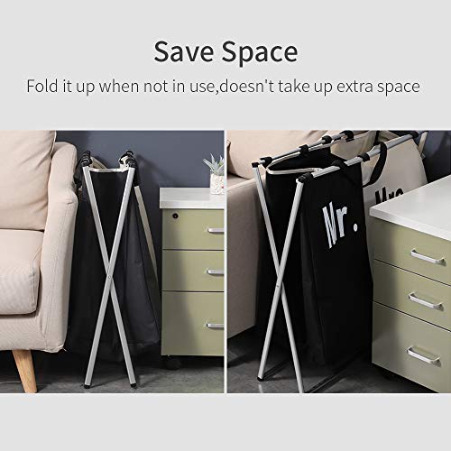 Nicesail Laundry Hamper 2 Section for Husband&Wife Parents or Couple, Clothes Basket Laundry Wedding Gift, Washing Storage Basket with Handle, Waterproof Bag Foldable Aluminum Frame Bathroom Bedroom - size: M 2 sections