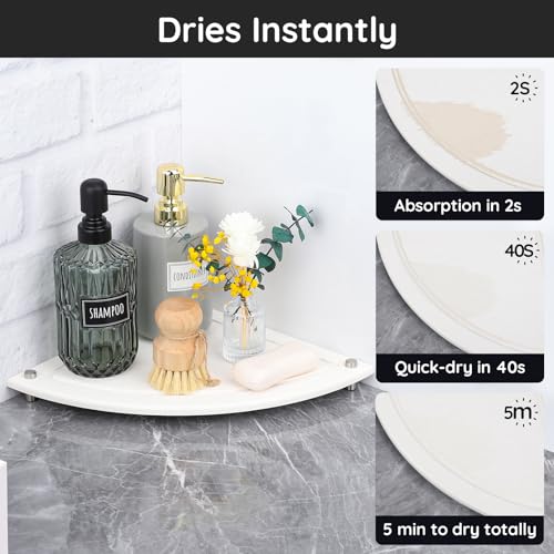 Segbeauty Fast Drying Corner Counter Shelf, 9.85in Instant Dry Corner Sink Organizer Diatomite Tray, Water Absorbent Tray for Bathroom Counter Decor, Side Countertop Organizer for Soap Dispenser - color: Pure White, size: 9.9" x 9.9" x 1.2"