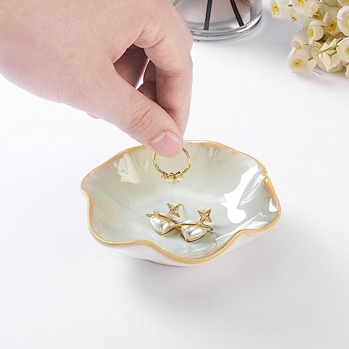 2PCS Ring Holder Dish, Small Key Bowl, Ceramic Trinket Tray Jewelry Dish Organizing Necklace Earrings for Mom Friend Sister, All Jewelries Are NOT Included. Light Green+Crystal Green.… - color: Light Green+Crystal Green