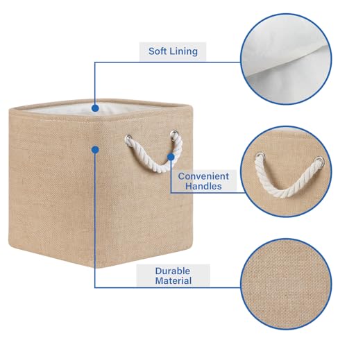 Temary Cube Storage Bins 11 Inch Fabric Storage Baskets 4 Pack Collapsible Storage Cubes Baskets for Gift Empty, Cube Organizer Bins Cloth Basket for Shelves (Linen Yellow) - color: Linen Yellow, size: 11"L x 11"W x 11"H