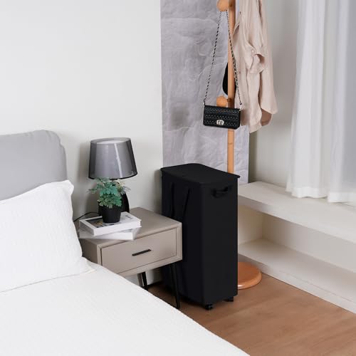 Vincona Slim Laundry Hamper with Lid and Wheels, Small Rolling Laundry Basket with Handle for Small Spaces, Tall Dirty Clothes Hampers for Dorm, Bathroom and Bedroom, 75L Black - color: Black, size: 75L
