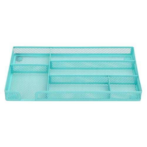 Annova Desk Drawer Organizer Tray for Office Organization - Metal Mesh - Storage Tray with Dividers for Pens, Desktop Accessories, Bathroom, Kitchen, Makeup and Office Supplies (Small, Turquoise) - color: Turquoise, size: Small