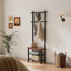 Coat Rack with Shoe Storage, Wood and Metal Frame, Entryway Hall Tree with Bench, Featuring 11 Hooks and 2-Tier Storage Shelves, 3-in-1, Entry Bench with Coat Rack (23.6" Walnut) - size: 60