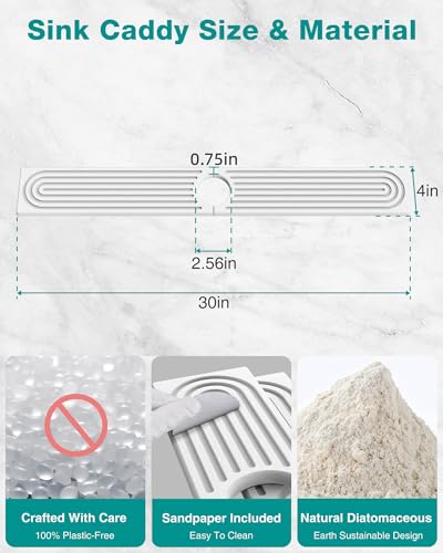 Stone Faucet Mat for Kitchen Sink, Diatomite Sink Protectors - Prevent Moisture Drying Stone Tray Fit Kitchen Counter & Bathroom Counter (White, 30"L x 4"W) - color: White, size: 30" x 4"