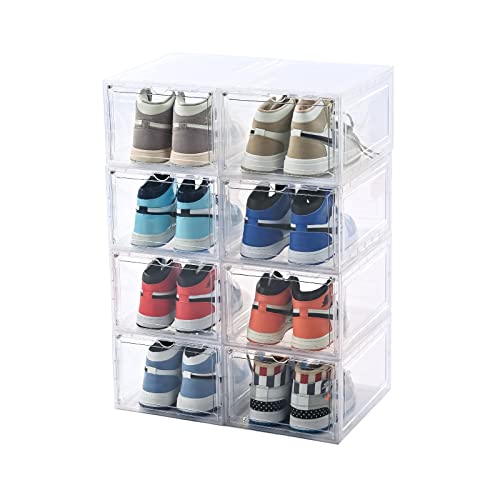 KEFA 8 Pack US 15 XXL Clear Shoe Storage Boxes Stackable, Shoe Organizer Clear Plastic Shoe Boxes, Shoe Case - color: CLEAR 8PACK, size: 15 SIZE