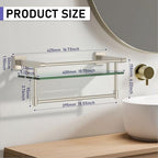 16-Inch Modern Glass Shelf with Towel Bar, 1-Shelf, Brushed Nickel Finish, Wall Mount, Bathroom Organizer - color: Brushed Nickel, size: 16-inch with Railing
