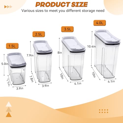FreshKeeper Cereal Containers Storage Set, Airtight Food Storage Container with Lid 4L/135.2oz, 2PCS BPA-FREE Plastic Pantry Organization Canisters for Rice Cereal Flour Sugar Dry Food in Kitchen - color: 2PACK-4L