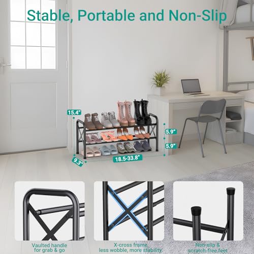 YEASHEIN 2-Tier Expandable Shoe Rack for Closet Floor, X-Frame Metal Small Shoe Rack for Entryway, Adjustable Shoe Shelf Organizer, Free Standing Shoe Racks for Front Door Entrance, Garage - Black - color: Black, size: 2 Tier