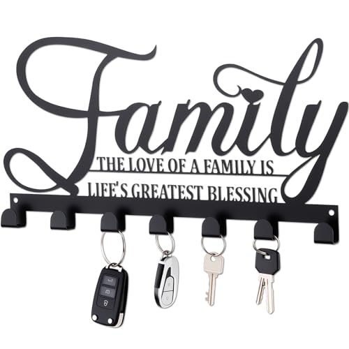Hicarer Family Key Holder Metal Hooks Decorative Hanger Black Rack Wall Mount Organizer with Screws and Anchors for Keys Hat Kitchen Entryway Front Door Home Decor(Stylish Style) - color: Black, style: Stylish Style