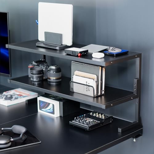 VIVO Clamp-on 30 inch Above or Below Desk 2-Tier Shelving Unit for Table Accessories, Gaming Devices, and More, Storage Tray, Desktop Organizer, Black, STAND-SHELF30C