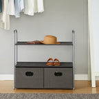 Amazon Basics Freestanding Closet Organizer with Fabric Bins, Drawers and 3 Shelves, Easy to Assemble, Grey, 32.7" x 12.2" x 31"