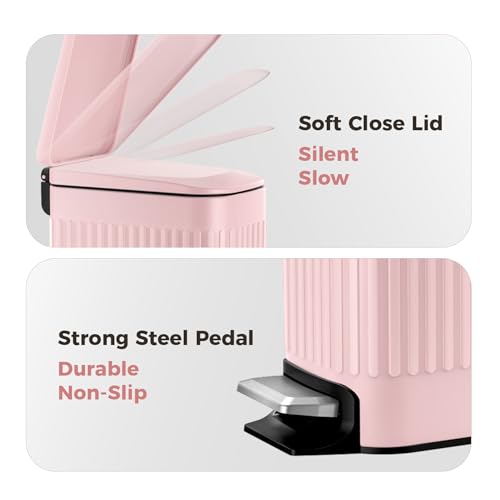 TrashAid Pink Bathroom Trash Can, 1.6 Gallon Stainless Steel Small Garbage Can with Lid, Step Pedal, Cute Wastebasket for Bathroom, Office, Bedroom, RV, Pink - color: Pink