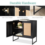 Best Choice Products 2-Door Rattan Storage Cabinet, Accent Furniture, Multifunctional Cupboard for Living Room, Hallway, Kitchen, Sideboard, Buffet Table w/Non-Scratch Foot Pads - Black - color: Rattan, Black