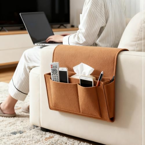 1PC Felt Hanging Storage Organizer Bag 6-Pocket Wall Mounted Holder for Remote Control Phone Tissue Bedside Sofa Caddy, Grey - color: Grey