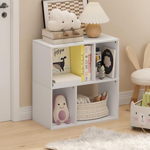 Furinno DALY Book Shelf, 4-Cube Bookshelf, Cube Storage Organizer Bookcase with Irregular Compartments, 11.7 x 23.6 x 24.7, for Living Room, Bedroom, Home Office, White - color: White, size: Irregular, 4-Cube
